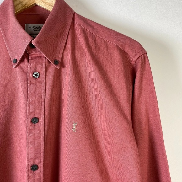 Vintage Yves Saint Laurent YSL Shirt Button Down Long Sleeve Peach Medium - Picture 2 of 9